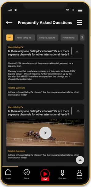 GallopTV, redesigned FAQ experience